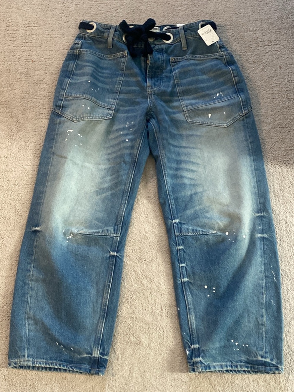 We the Free People Moxie Paint Splatter Barrel Jeans NWT
